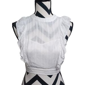 About Us Beachy Resort Summer Ruffled Dainty Feminine Open Back Crop Top